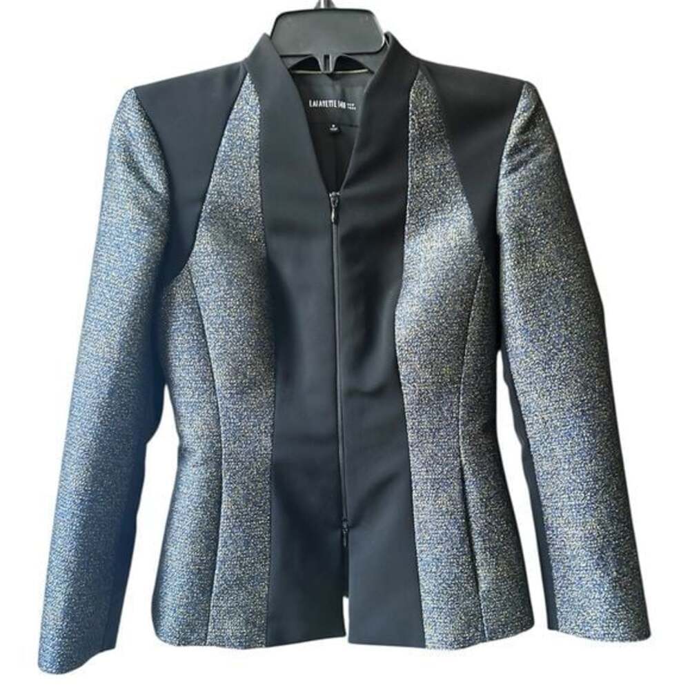 Lafayette 148 New York Collarless Metallic mixed media Tweed jacket Size 0